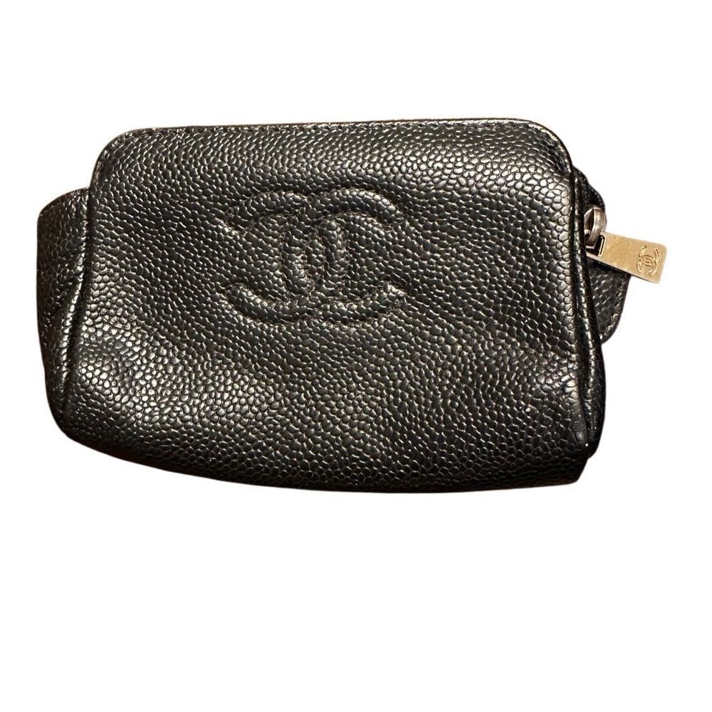Black Leather Pouchโwith EmbossedโLogo